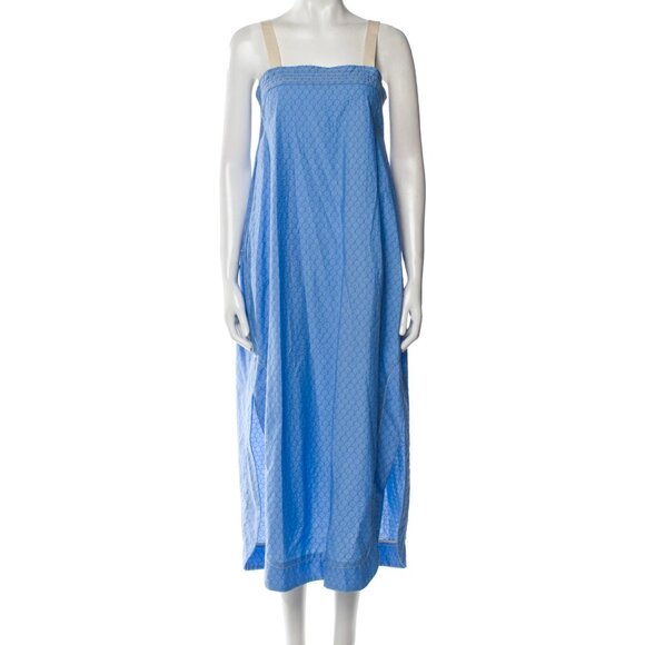 NWOT Odeeh Square Neckline Tent Midi Dress | Size XS US 2 DE 34 | Blue Scallop - Picture 2 of 9